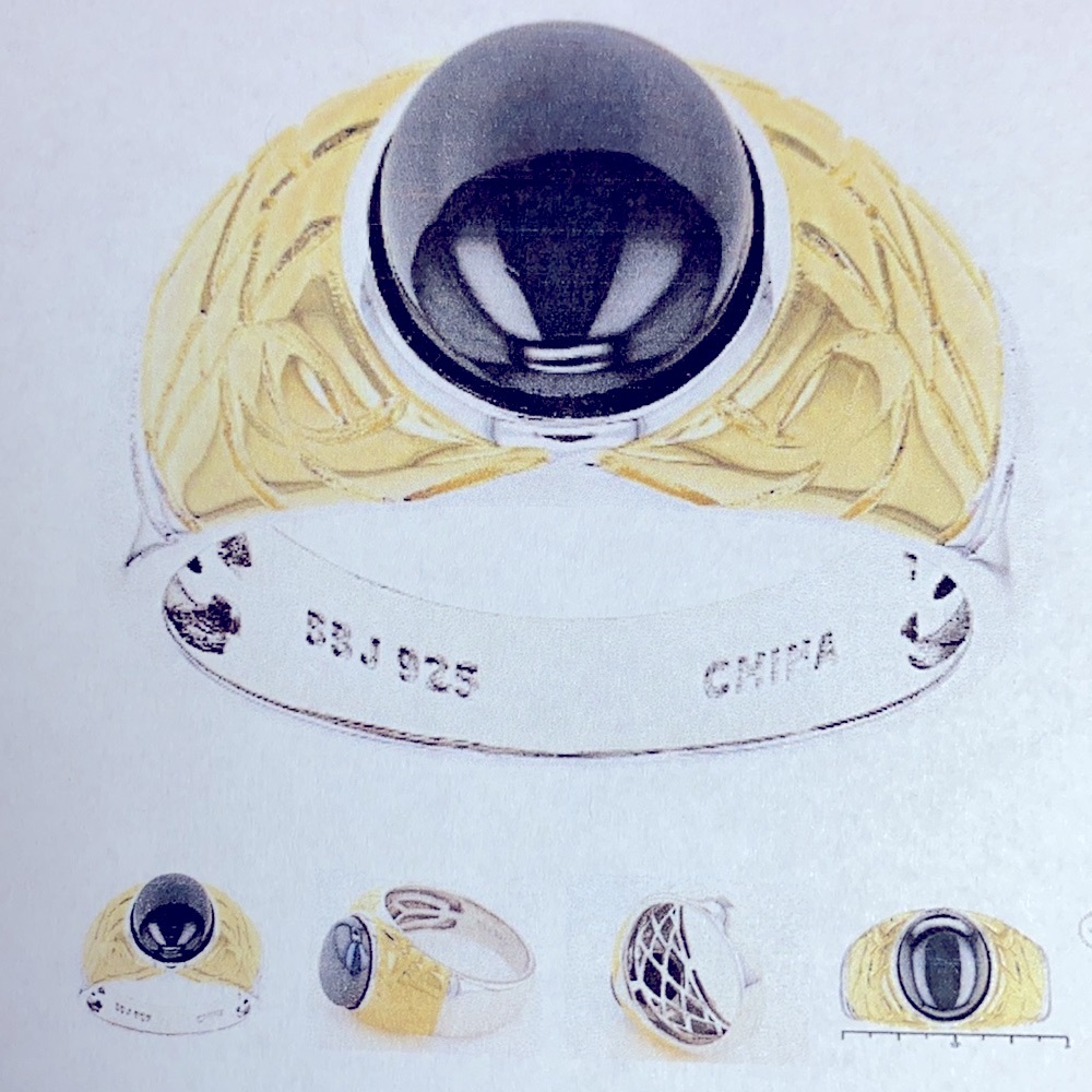 Men’s Ring. Oval Cabochon Man Made Hematine